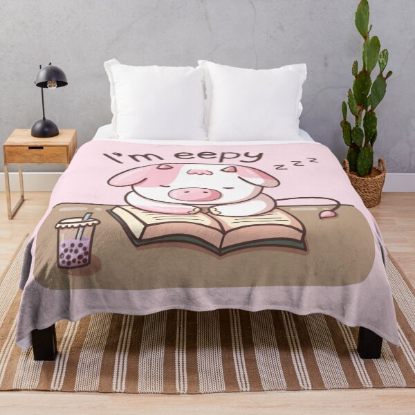 Item preview, I'm Eepy - Cute Pink Strawberry Cow Sleeping on Book designed and sold by ShyHomebodyClub.