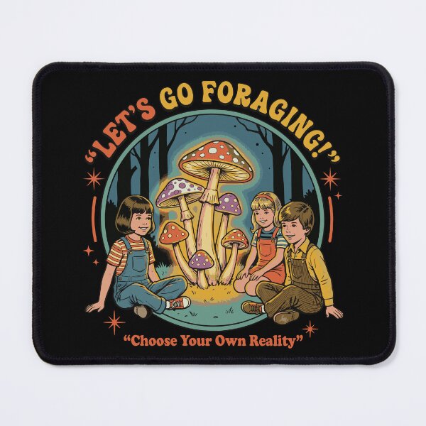 Item preview, Retro 70s Mushroom Foraging Kids – Choose Your Own Reality – Dark Humor Vintage Illustration designed and sold by Identity Club Co.