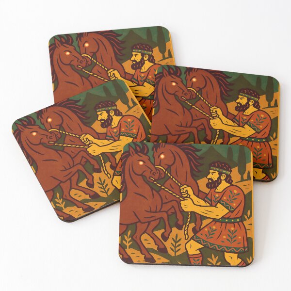 Item preview, Taming the Man-Eating Mares of Diomedes – Retro Folk Art designed and sold by mythographiaart.
