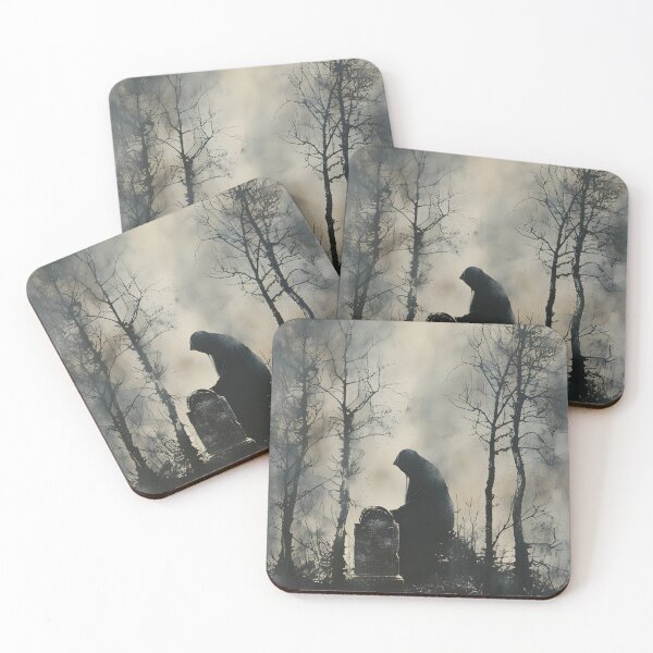 Item preview, Weeping Figure at Grave - Dark Charcoal Gothic Art designed and sold by QNTR CULT.