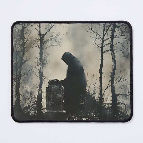 Item preview, Weeping Figure at Grave - Dark Charcoal Gothic Art designed and sold by QNTR CULT.