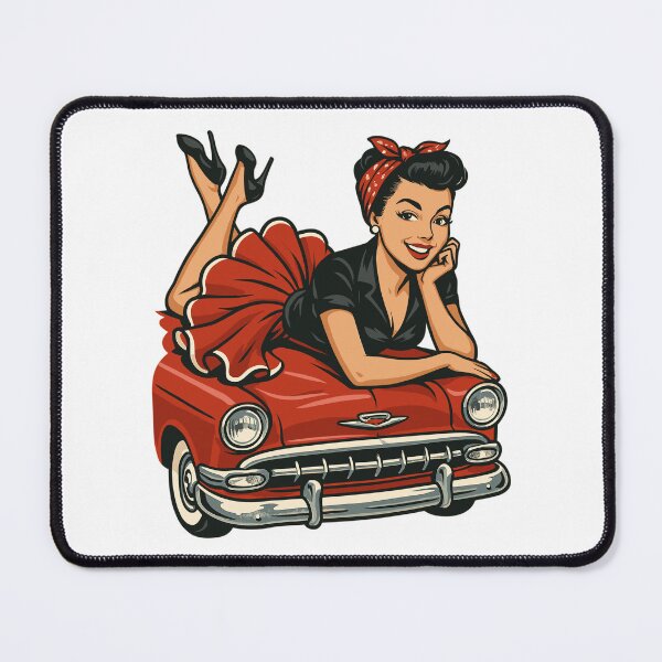 Item preview, Pin-up woman on vintage car: Rockabilly retro look designed and sold by Pineapple-Tree.