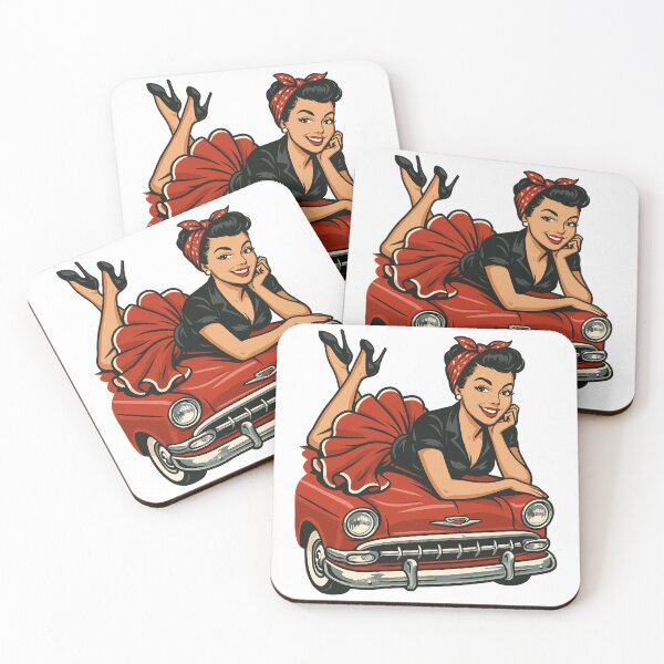 Item preview, Pin-up woman on vintage car: Rockabilly retro look designed and sold by Pineapple-Tree.