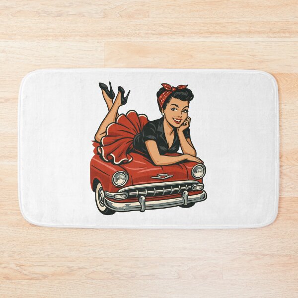 Item preview, Pin-up woman on vintage car: Rockabilly retro look designed and sold by Pineapple-Tree.