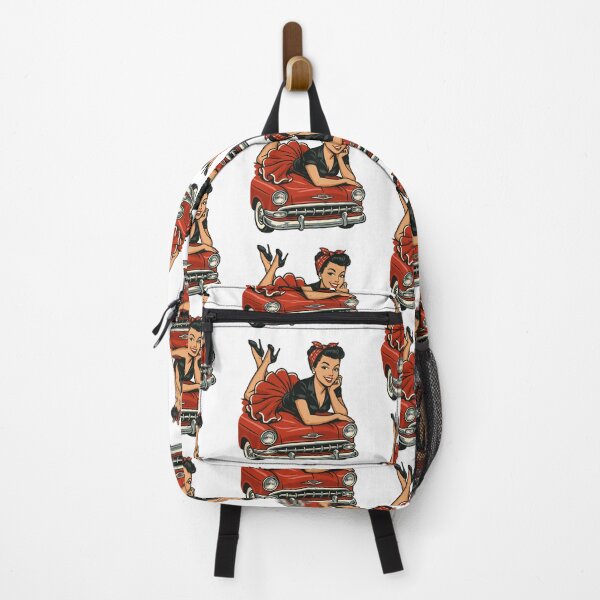 Item preview, Pin-up woman on vintage car: Rockabilly retro look designed and sold by Pineapple-Tree.