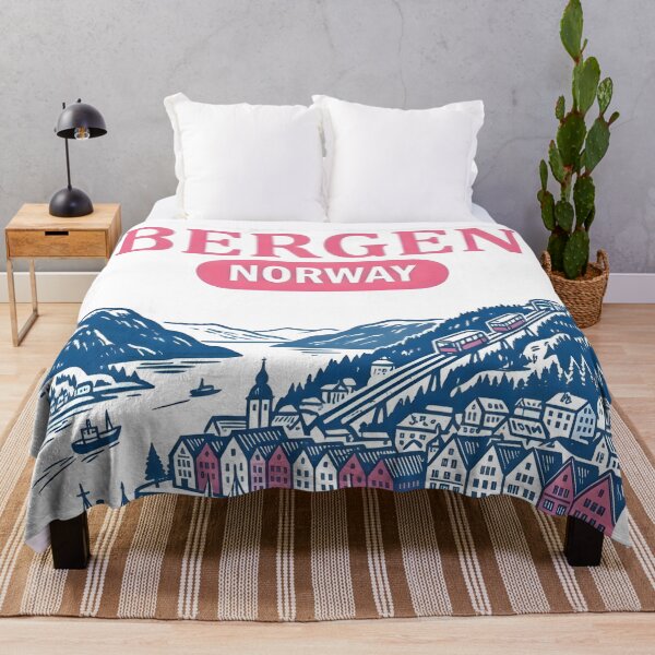 Item preview, Bergen Norway Cute Pastel Skyline Cityscape Blue Landscape designed and sold by HowToCanadian.