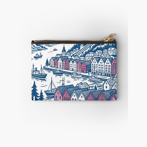 Item preview, Bergen Norway Cute Pastel Skyline Cityscape Blue Landscape  designed and sold by HowToCanadian.