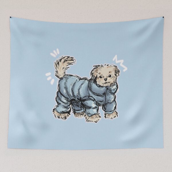 Item preview, Adorable Puppy in Blue Puffer Jacket designed and sold by ghostieking.