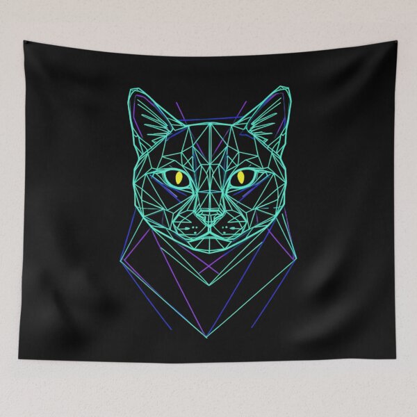 Item preview, Neon Geometric Cat Head - Abstract Cyberpunk Line Art designed and sold by Wear Sculpt.