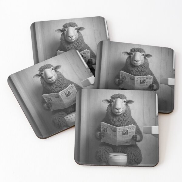 Item preview, Funny Sheep Reading Newspaper on Toilet Bathroom Art designed and sold by vk09.
