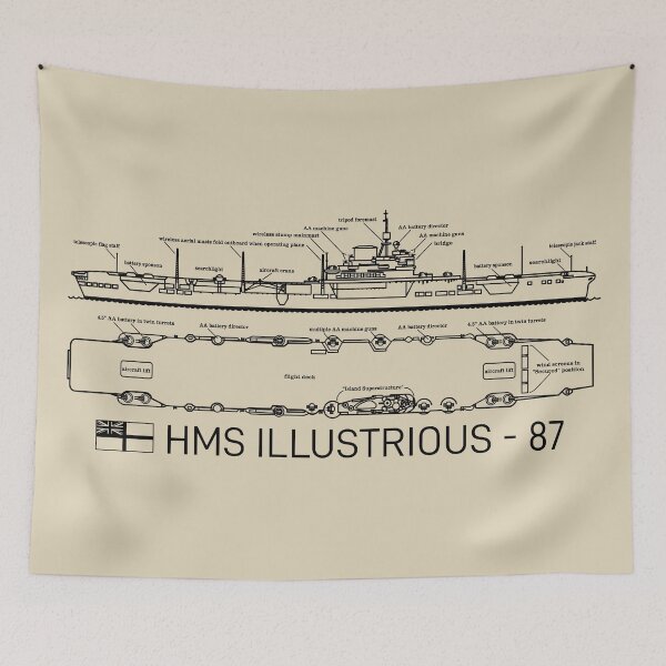 Item preview, HMS Illustrious WW2 British Aircraft Carrier Infographic Diagram designed and sold by MilitaryMart.