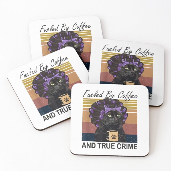 Item preview, Fueled by coffee and true crime Podcast Funny cat vintage designed and sold by CORJIDOG-ART.