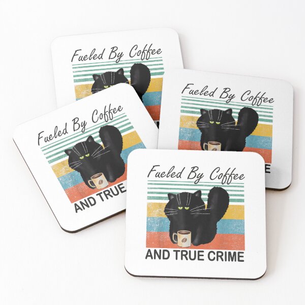 Item preview, Fueled by coffee and true crime Podcast Funny cat vintage designed and sold by CORJIDOG-ART.