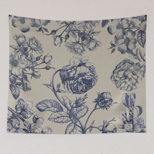 Item preview, Vintage Blue Toile Botanical Floral Antique Pattern designed and sold by antiqueart.