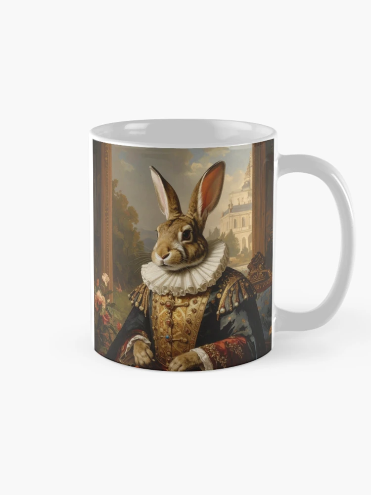 Thumbnail 3 of 6, Coffee Mug, Regal Renaissance Royal Rabbit Portrait Painting designed and sold by Rutvain.