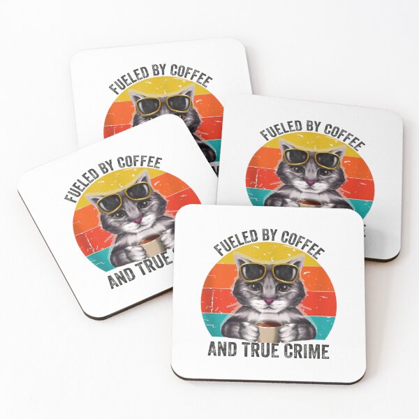 Item preview, Fueled by coffee and true crime Podcast Funny cat vintage designed and sold by CORJIDOG-ART.