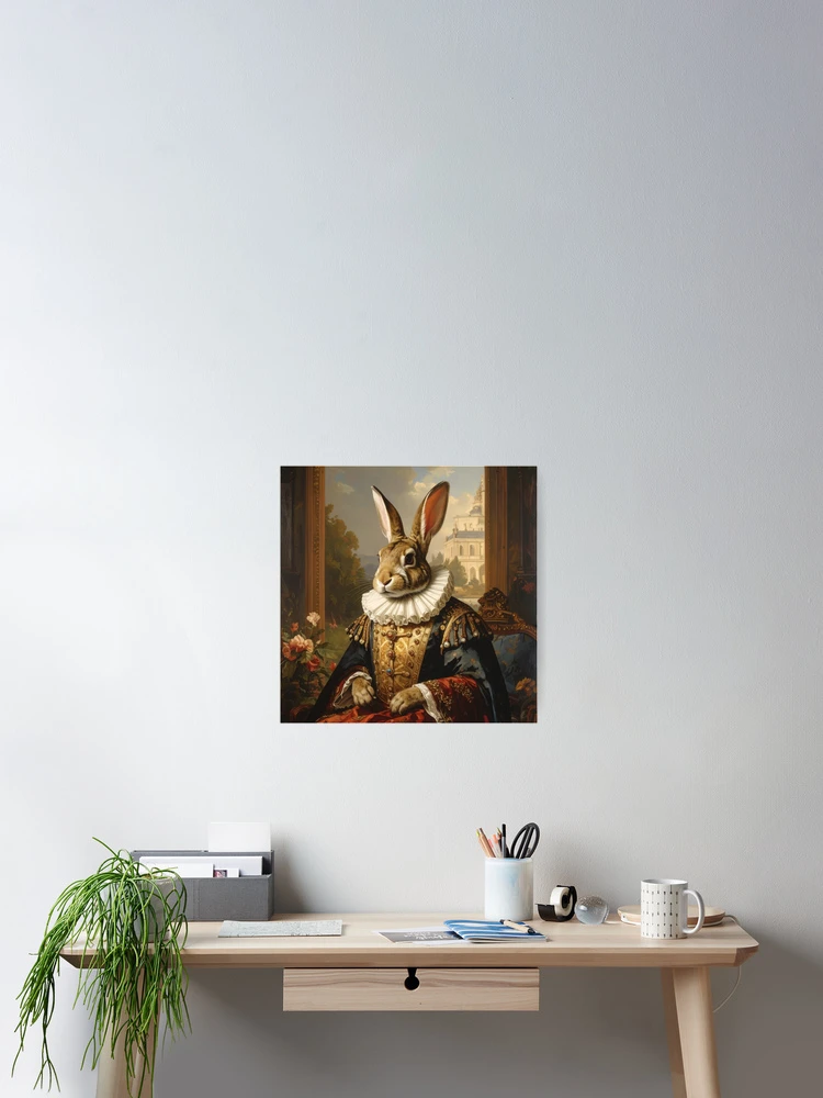 Thumbnail 2 of 3, Poster, Regal Renaissance Royal Rabbit Portrait Painting designed and sold by Rutvain.