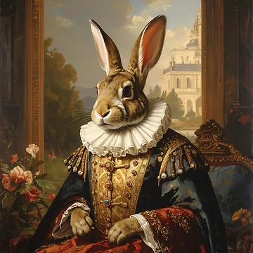 Artwork thumbnail, Regal Renaissance Royal Rabbit Portrait Painting by Rutvain