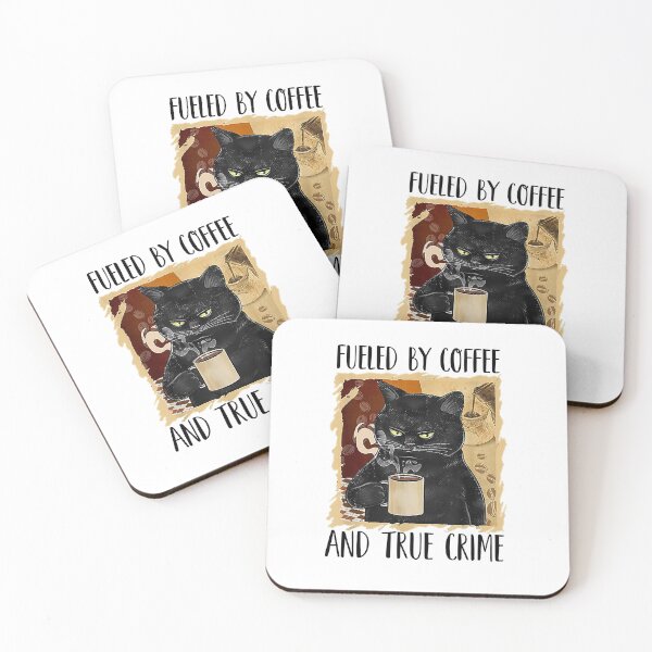 Item preview, Fueled by coffee and true crime Podcast Funny cat vintage designed and sold by CORJIDOG-ART.