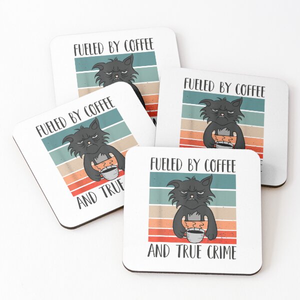 Item preview, Fueled by coffee and true crime Podcast Funny cat vintage designed and sold by CORJIDOG-ART.
