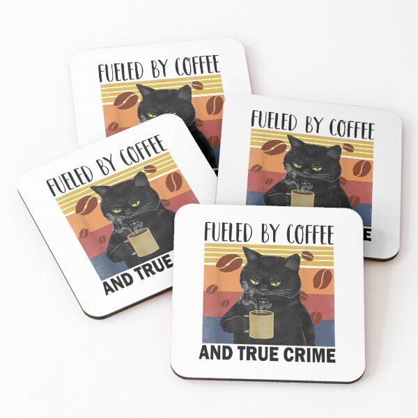 Item preview, Fueled by coffee and true crime Podcast Funny cat vintage designed and sold by CORJIDOG-ART.