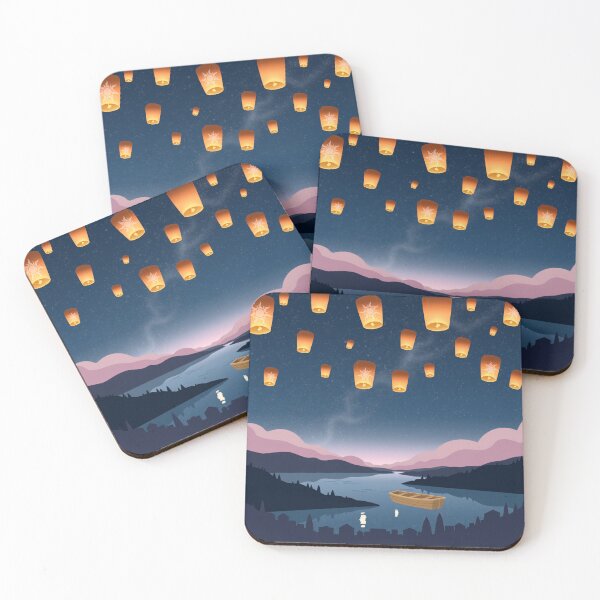Item preview, Floating Lanterns Over a Peaceful Night Lake – Dreamy Fantasy Illustration designed and sold by Nanobloom.