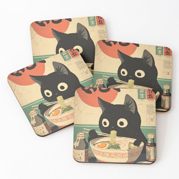 Item preview, Carrera de ramen Kawaii Kuro Neko designed and sold by Retro Type.