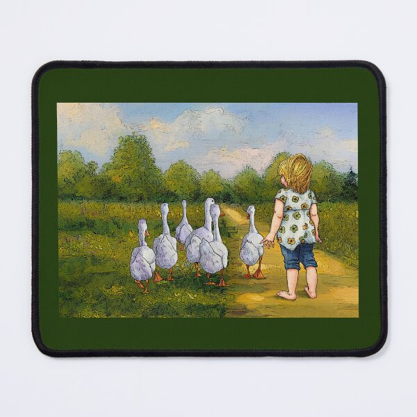 Item preview, Little Girl with Gaggle of Geese, Country Summer Painting designed and sold by JoyfulWhimsy.