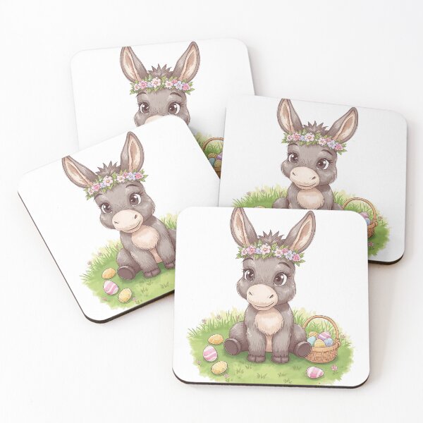 Item preview, Cute Easter Donkey with Eggs and Spring Flowers Illustration designed and sold by Mosaic by M.