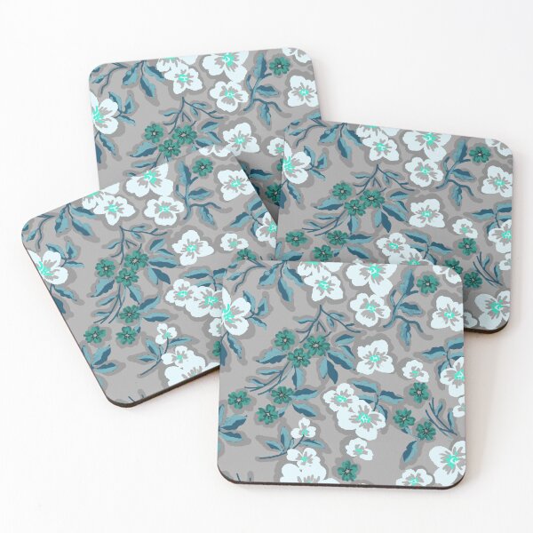 Item preview, Sunlit Petals-Silver Gray-Dark Cyan designed and sold by Fabricatemyart.
