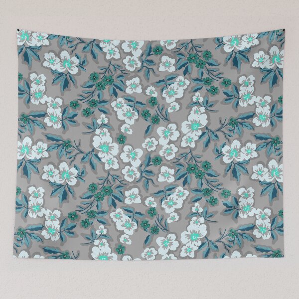 Item preview, Sunlit Petals-Silver Gray-Dark Cyan designed and sold by Fabricatemyart.