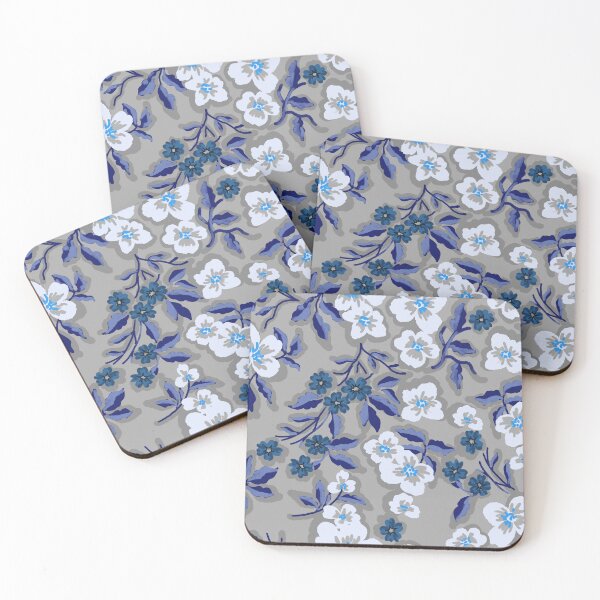Item preview, Sunlit Petals-Silver Gray-Midnight Indigo Blue designed and sold by Fabricatemyart.