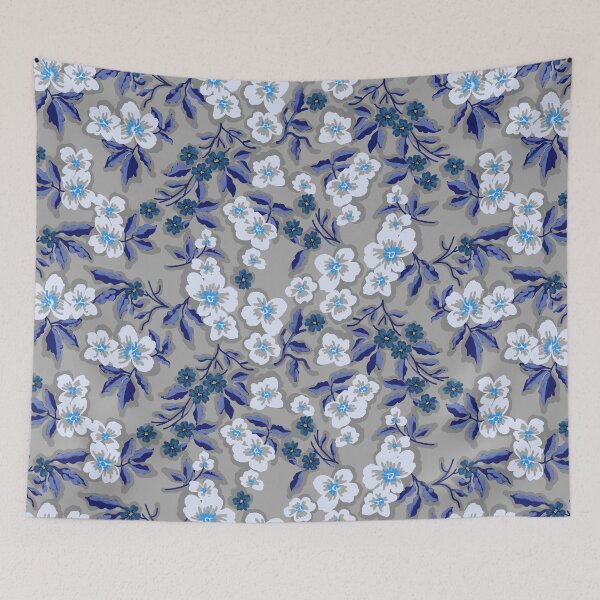 Item preview, Sunlit Petals-Silver Gray-Midnight Indigo Blue designed and sold by Fabricatemyart.