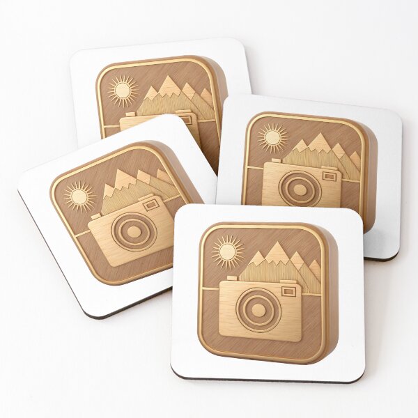 Item preview, Golden camera icon with mountain landscape and sunny weather designed and sold by Creative88Art.
