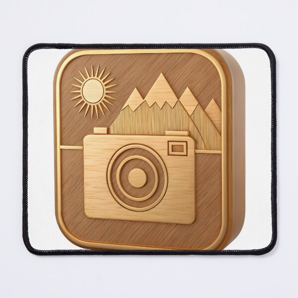 Item preview, Golden camera icon with mountain landscape and sunny weather designed and sold by Creative88Art.