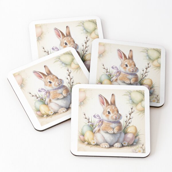 Item preview, Cute retro vintage nostalgic Easter bunny with colourful eggs and willow designed and sold by murroedesigns.