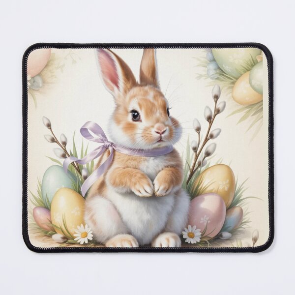 Item preview, Cute retro vintage nostalgic Easter bunny with colourful eggs and willow designed and sold by murroedesigns.