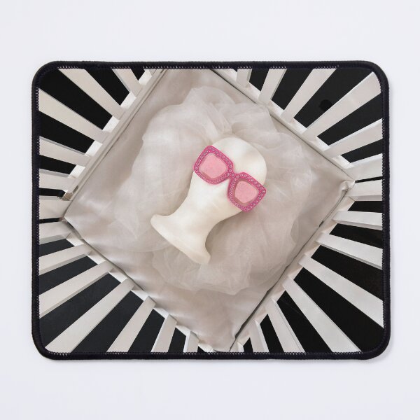 Item preview, Pink rhinestone sunglasses on model head framed fence designed and sold by MYTOPSHELF.