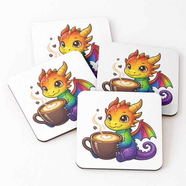 Item preview, Rainbow Coffee Dragon – Colorful Cute Baby Dragon Latte Art designed and sold by Reminixi.