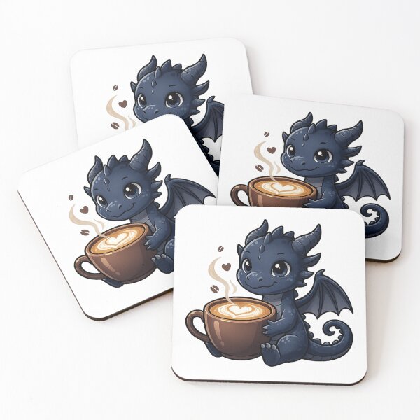 Item preview, Blue Coffee Dragon – Cute Baby Dragon Holding Latte designed and sold by Reminixi.