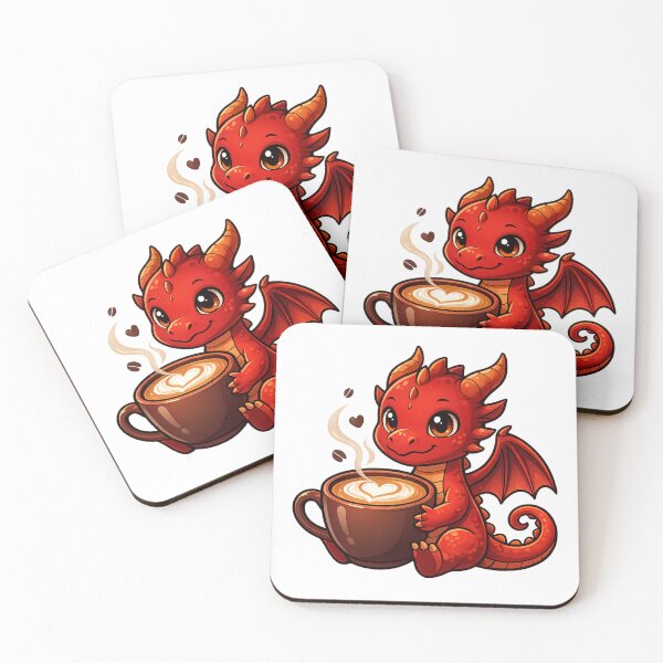Item preview, Red Coffee Dragon – Cute Baby Dragon Latte Illustration designed and sold by Reminixi.