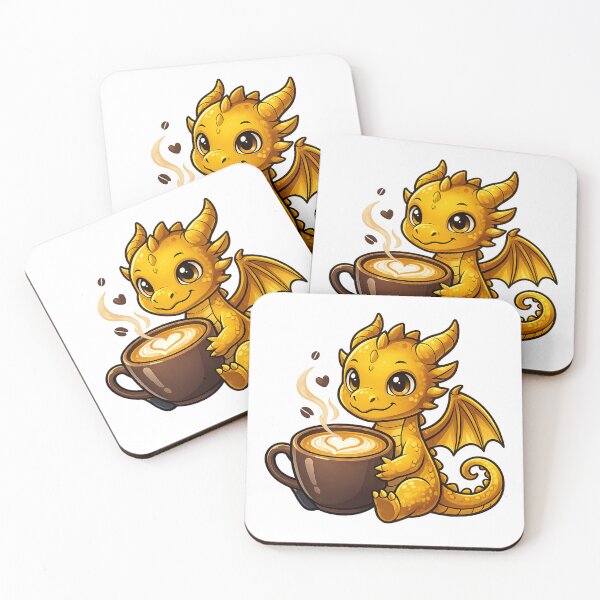 Item preview, Golden Coffee Dragon – Cute Baby Dragon with Latte designed and sold by Reminixi.