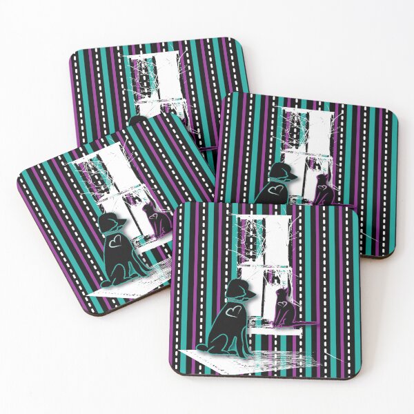 Item preview, Cat & Dog with Farm Window on Teal & Purple Stripe designed and sold by Digitalmyth's Designs.