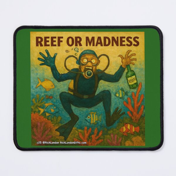 Item preview, Reef or Madness – Funny Scuba Diver Cartoon designed and sold by Rick London Gifts.