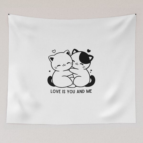 Item preview, Kawaii Hugging Cats "Love Is You And Me" Valentine's designed and sold by Tamer ⭐⭐⭐⭐⭐.