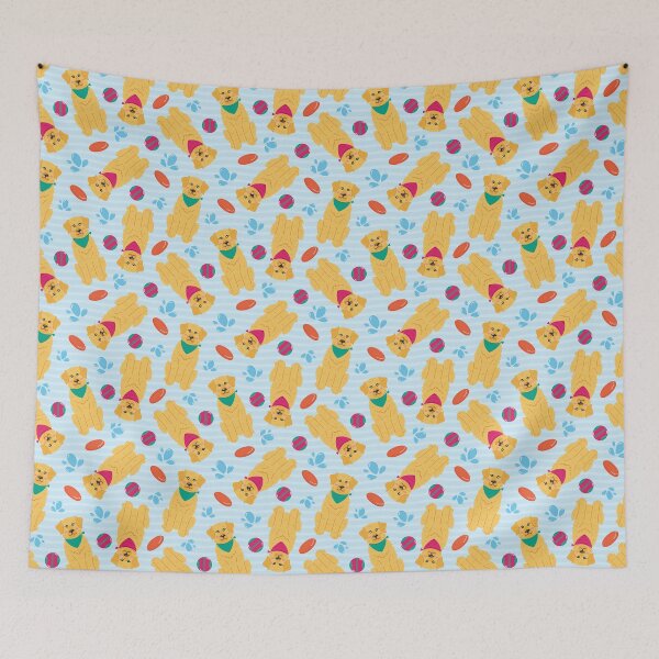 Item preview, Golden Retriever pattern with balls and frisbees designed and sold by jackydesigners.