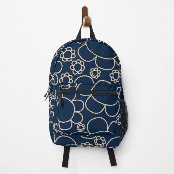 Item preview, Cheerful Doodle Flowers Pattern in Mid Century Modern Navy Blue and Beige designed and sold by kierkegaard.