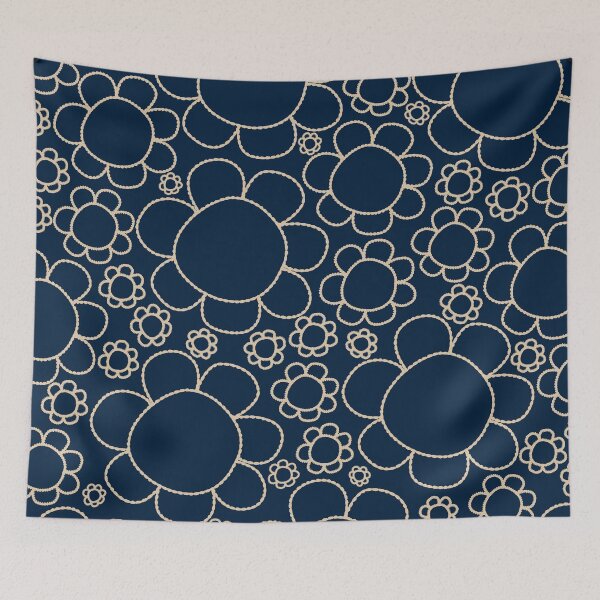 Item preview, Cheerful Doodle Flowers Pattern in Mid Century Modern Navy Blue and Beige designed and sold by kierkegaard.