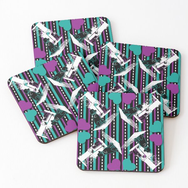 Item preview, Cat & Dog with Farm Window on Teal & Purple Stripe with Hearts designed and sold by Digitalmyth's Designs.