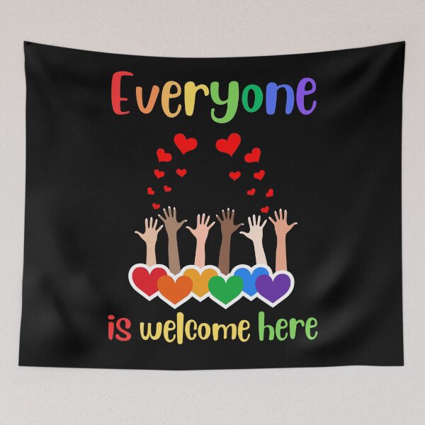 Item preview, Everyone is welcome here many hearts diversity inclusion rainbow  designed and sold by Artstastic.